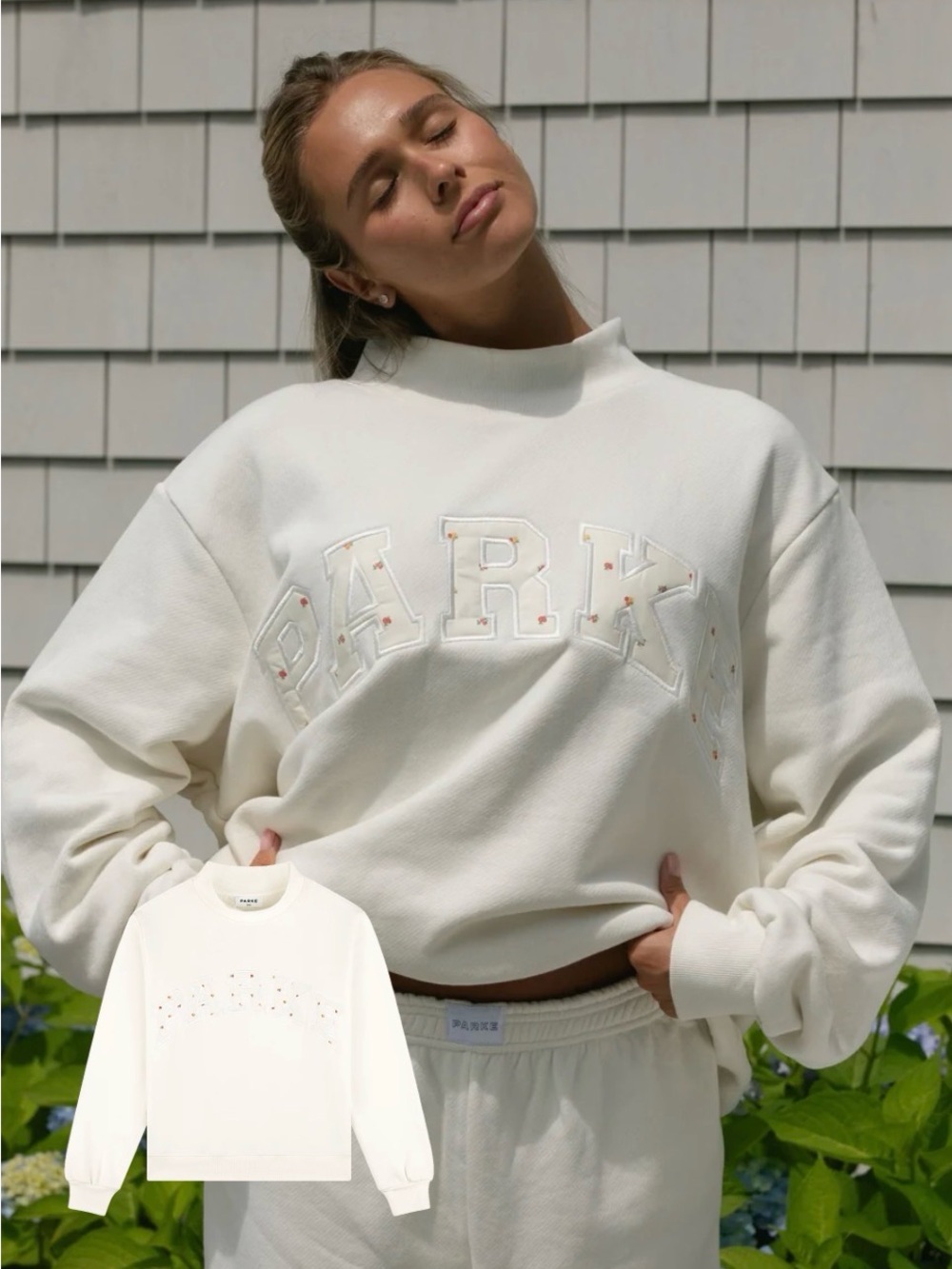 Parke Mockneck Ivory + Sunset FloralCrewneck Sweatshirt